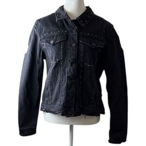 BLANKNYC Women’s L Black‎ Studded Distressed Denim Jean Jacket